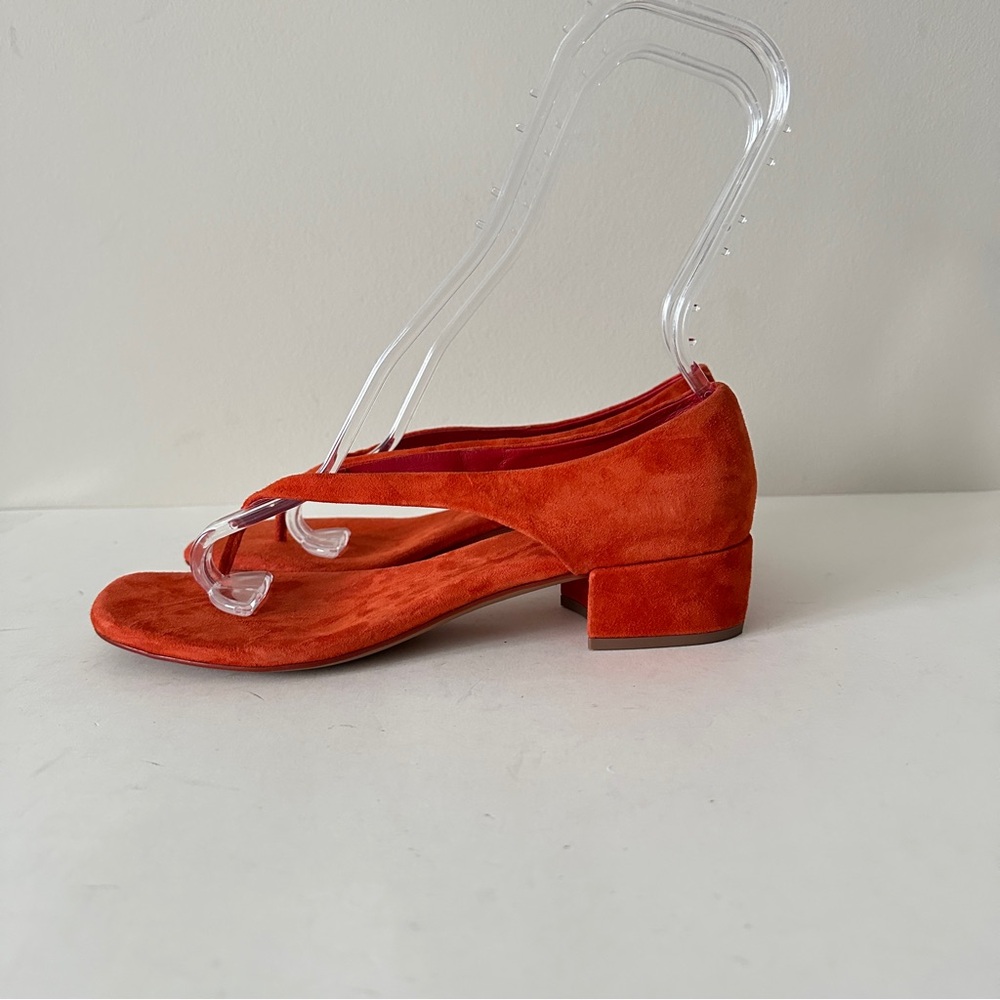 Jeffrey Campbell Orange Suede Low Block Heel Sandals